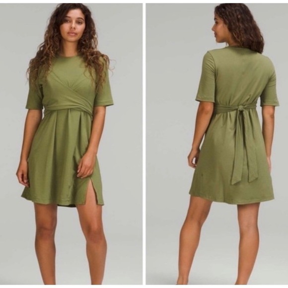 Lemon Tops - NWT Lululemon Cotton Wrap-Front T-Shirt Dress Olive Green Women's Size 4